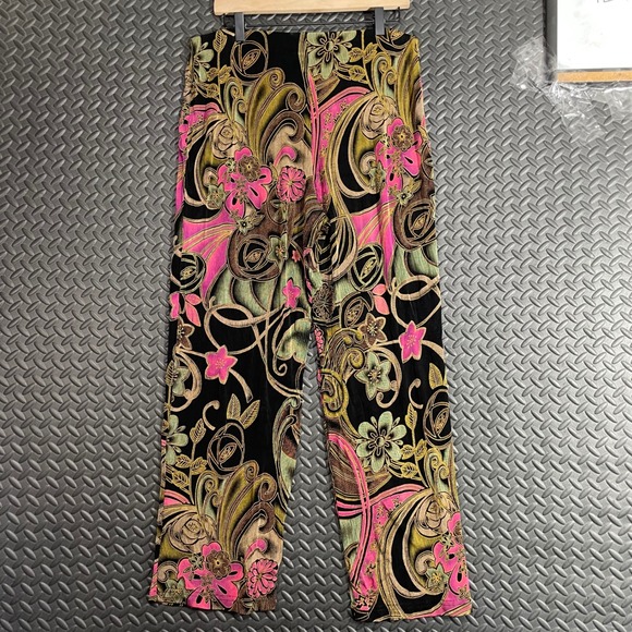 Softwear Petite by Mark Singer Black Multi Color Paisley Floral Pants Women's M - Picture 2 of 7
